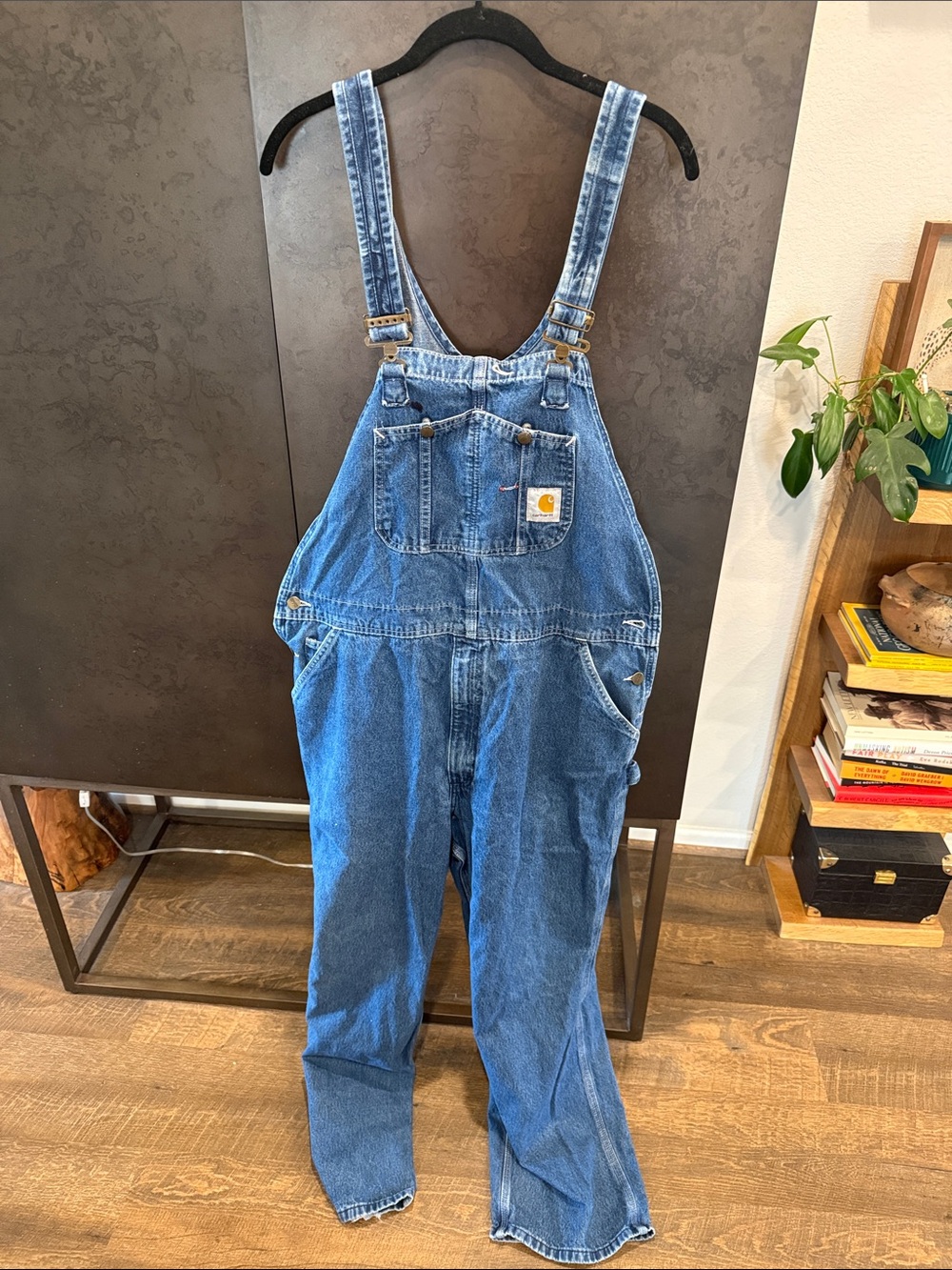Carhartt Blue Denim Bib Overalls with Utility Pockets 40x32